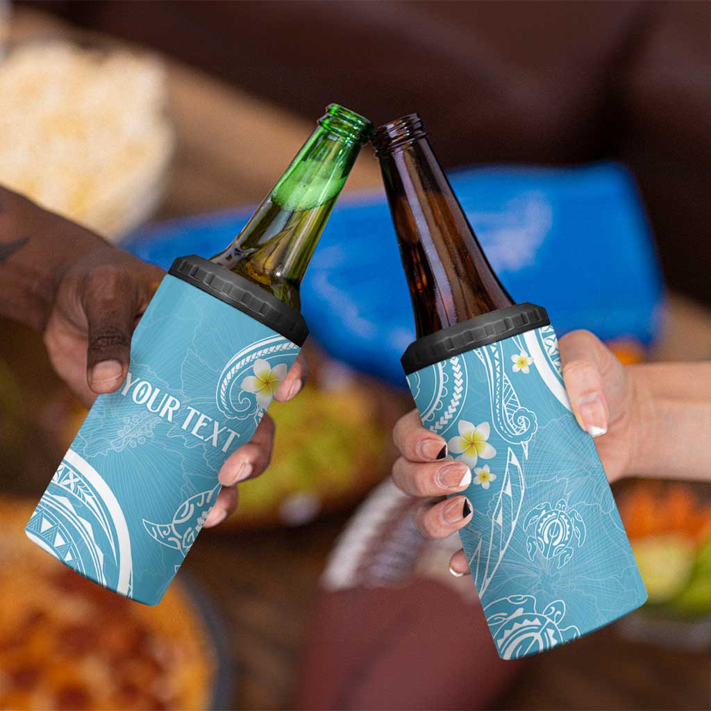 Polynesia Tribal 4 in 1 Can Cooler Tumbler Turquoise Plumeria Tentacles