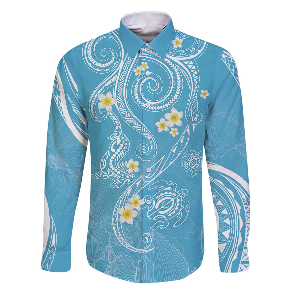 Polynesia Tribal Family Matching Long Sleeve Bodycon Dress and Hawaiian Shirt Turquoise Plumeria Tentacles