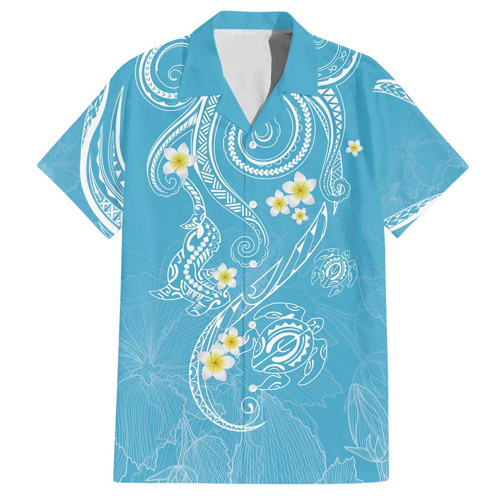 Polynesia Tribal Family Matching Off Shoulder Maxi Dress and Hawaiian Shirt Turquoise Plumeria Tentacles