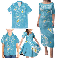 Polynesia Tribal Family Matching Puletasi and Hawaiian Shirt Turquoise Plumeria Tentacles