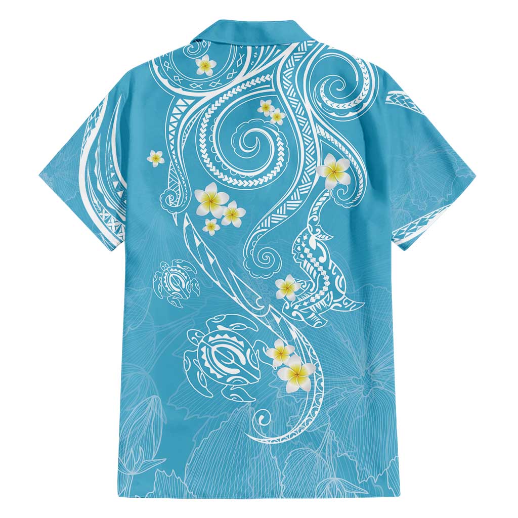 Polynesia Tribal Family Matching Short Sleeve Bodycon Dress and Hawaiian Shirt Turquoise Plumeria Tentacles