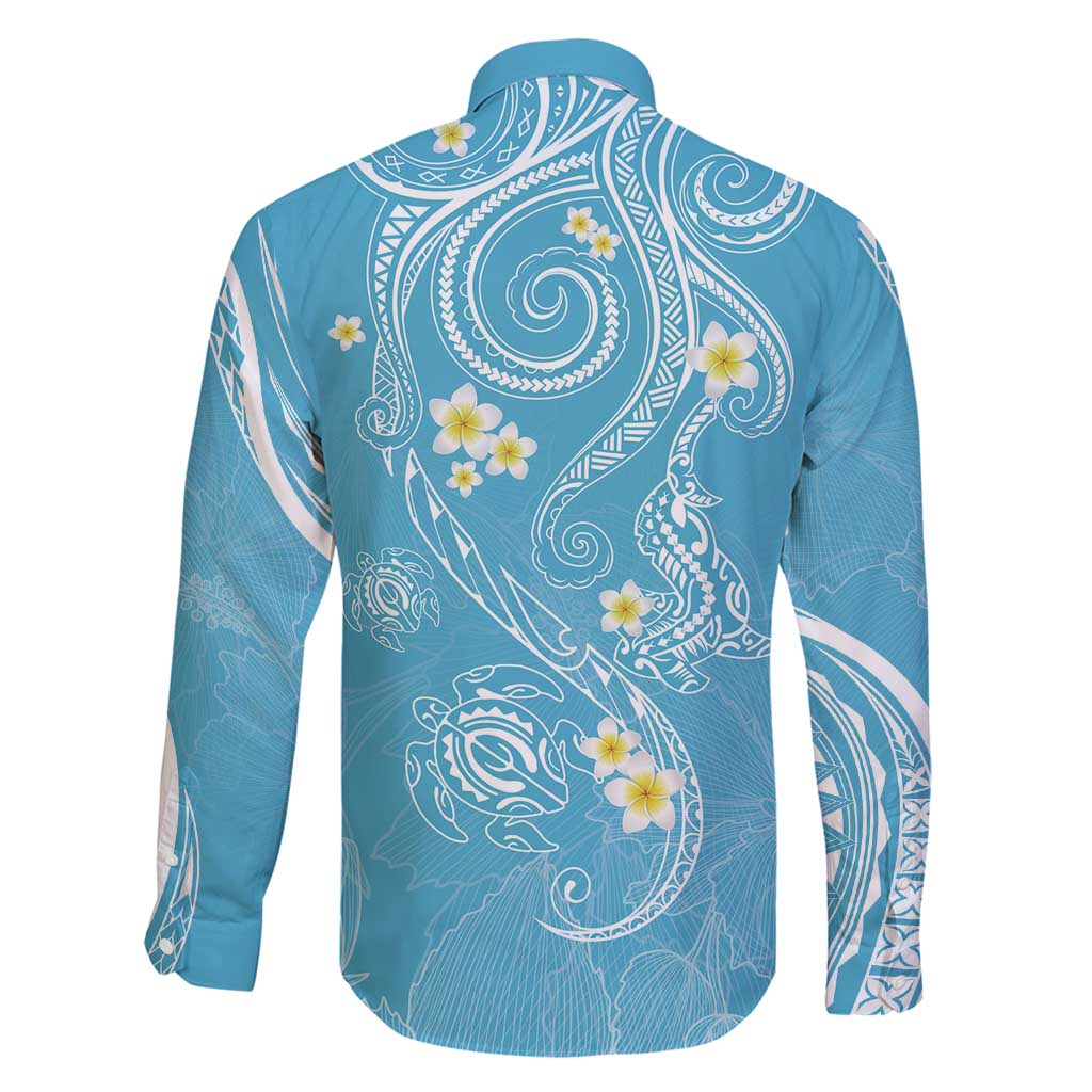 Polynesia Tribal Family Matching Tank Maxi Dress and Hawaiian Shirt Turquoise Plumeria Tentacles