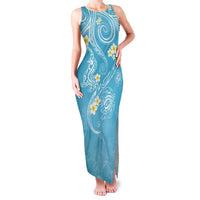 Polynesia Tribal Family Matching Tank Maxi Dress and Hawaiian Shirt Turquoise Plumeria Tentacles