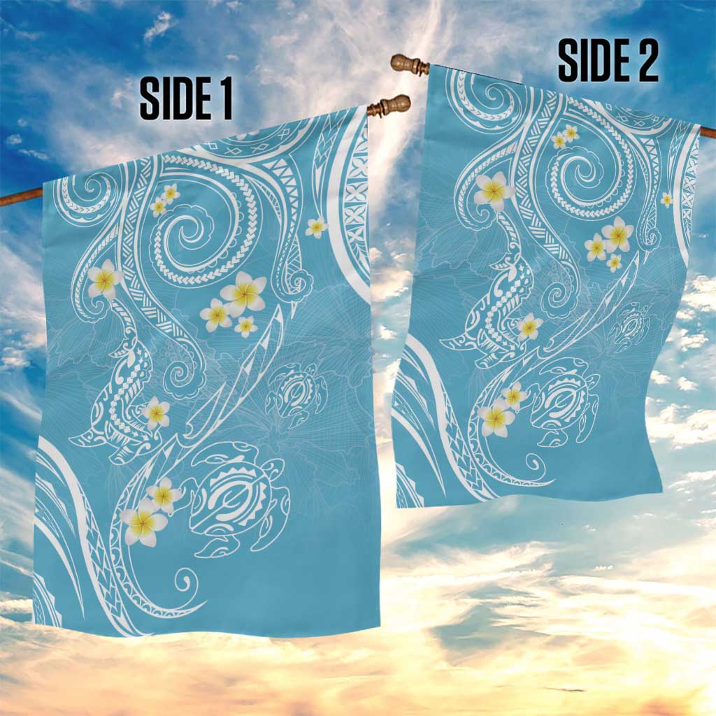 Polynesia Tribal Garden Flag Turquoise Plumeria Tentacles
