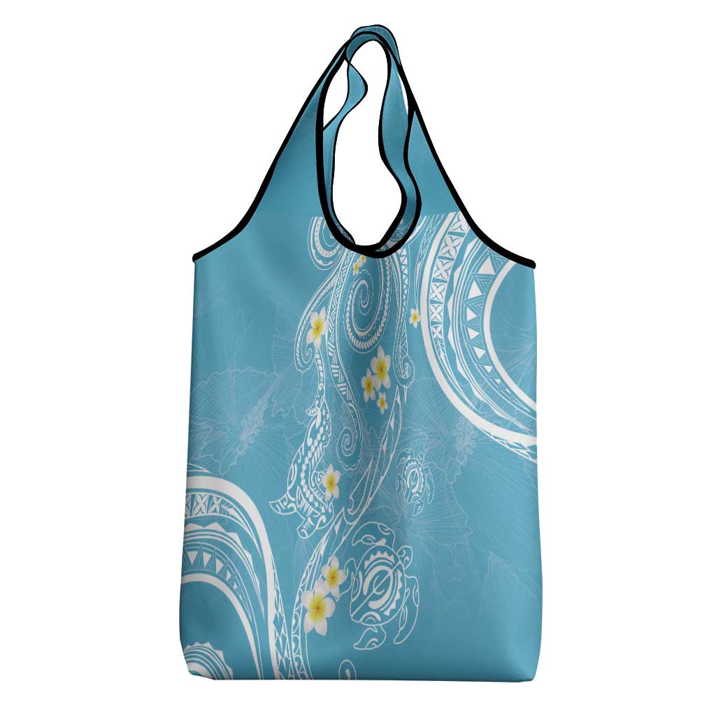 Polynesia Tribal Grocery Bag Turquoise Plumeria Tentacles