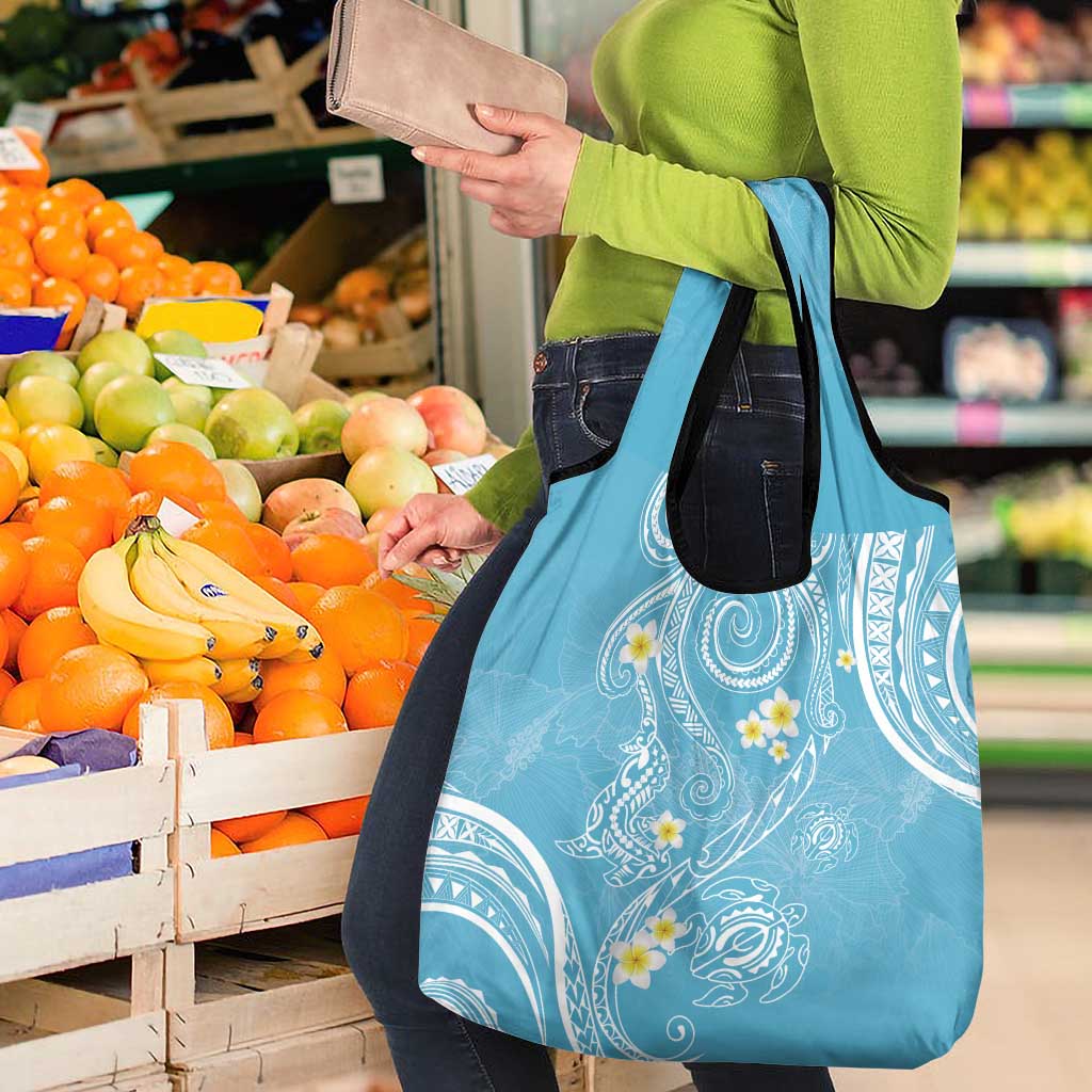 Polynesia Tribal Grocery Bag Turquoise Plumeria Tentacles