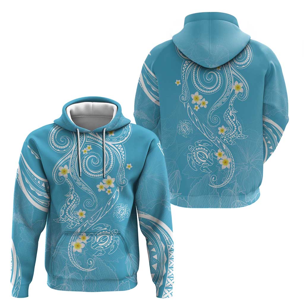 Polynesia Tribal Hoodie Turquoise Plumeria Tentacles