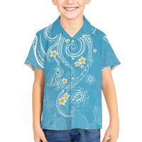Polynesia Tribal Kid Hawaiian Shirt Turquoise Plumeria Tentacles LT7 Kid Turquoise - Polynesian Pride