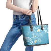 Polynesia Tribal Leather Tote Bag Turquoise Plumeria Tentacles