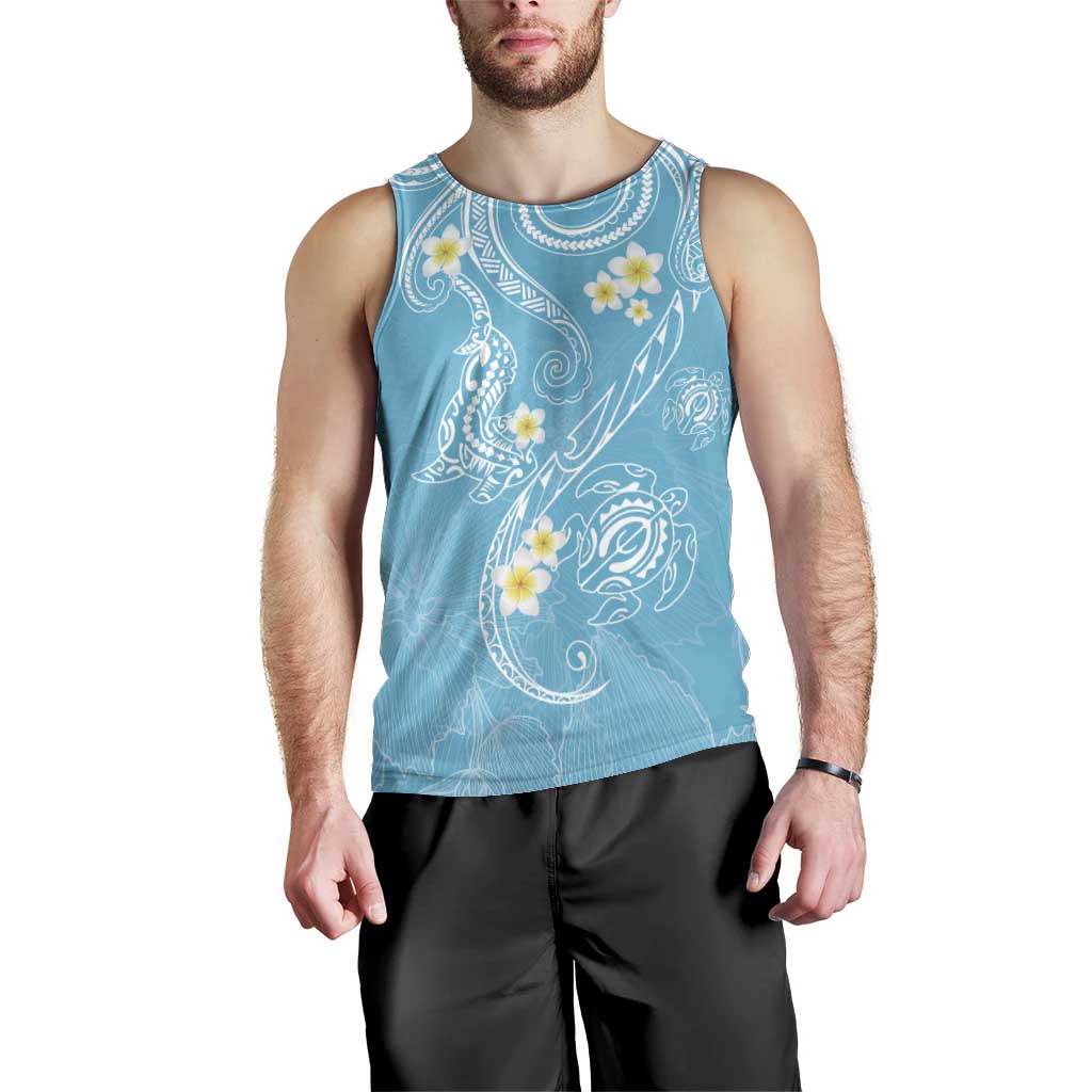 Polynesia Tribal Men Tank Top Turquoise Plumeria Tentacles