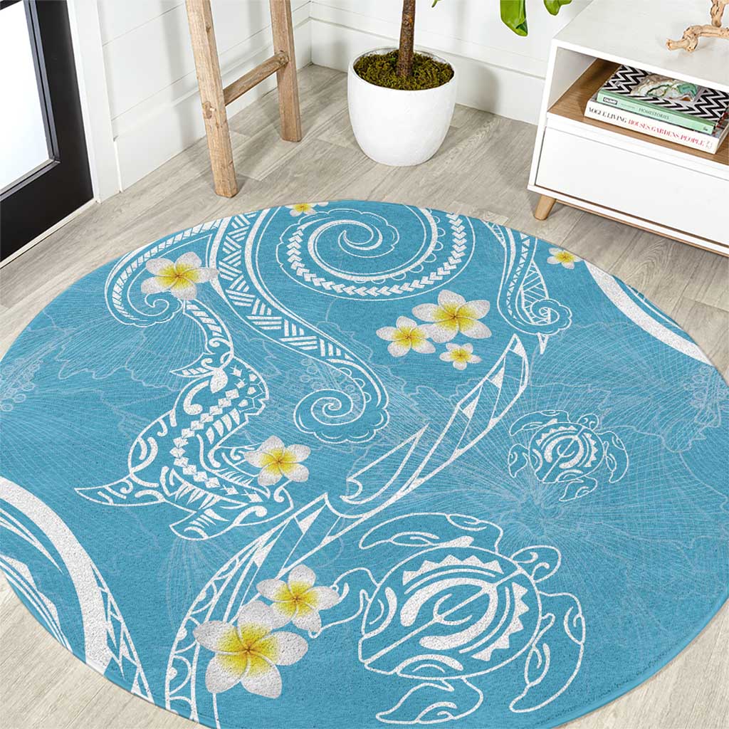 Polynesia Tribal Round Carpet Turquoise Plumeria Tentacles LT7 Turquoise - Polynesian Pride