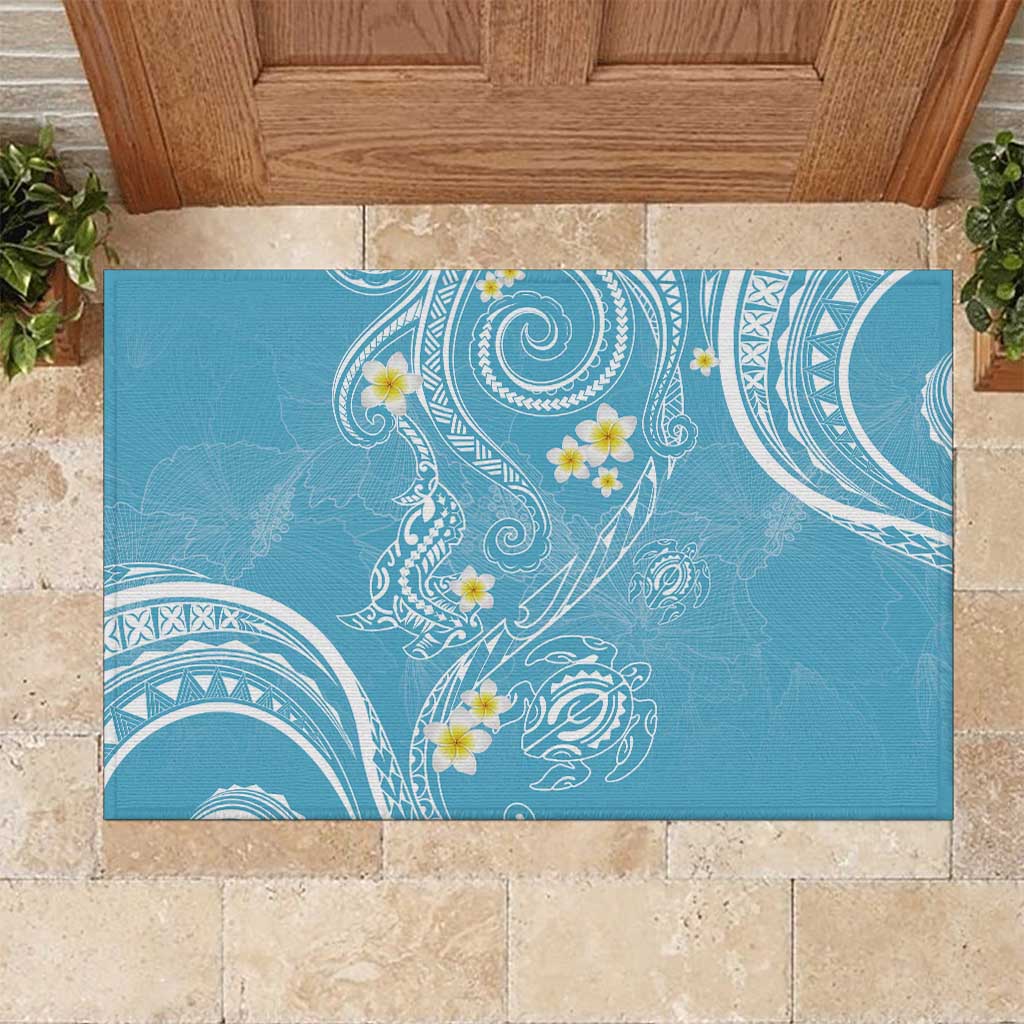 Polynesia Tribal Rubber Doormat Turquoise Plumeria Tentacles LT7 Turquoise - Polynesian Pride