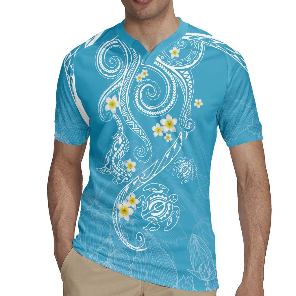 Polynesia Tribal Rugby Jersey Turquoise Plumeria Tentacles
