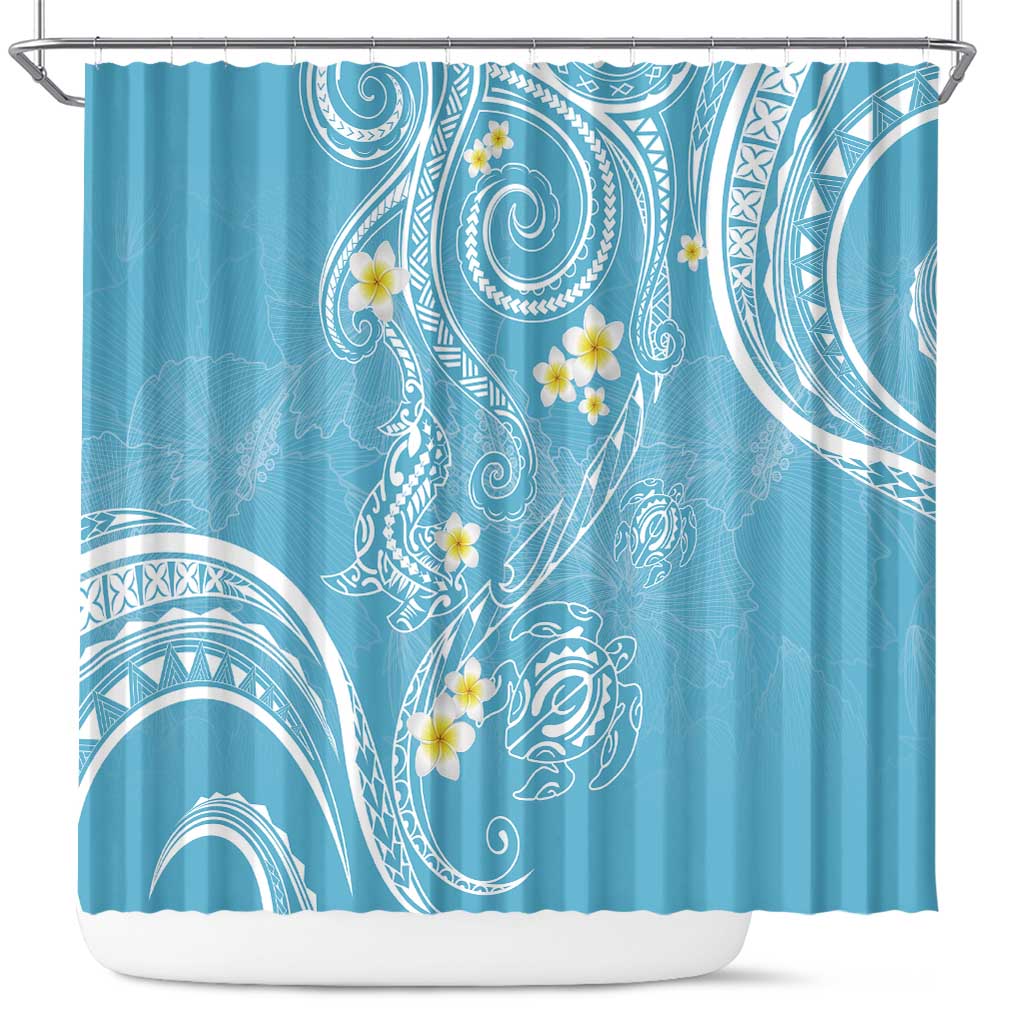 Polynesia Tribal Shower Curtain Turquoise Plumeria Tentacles