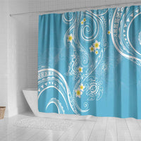 Polynesia Tribal Shower Curtain Turquoise Plumeria Tentacles