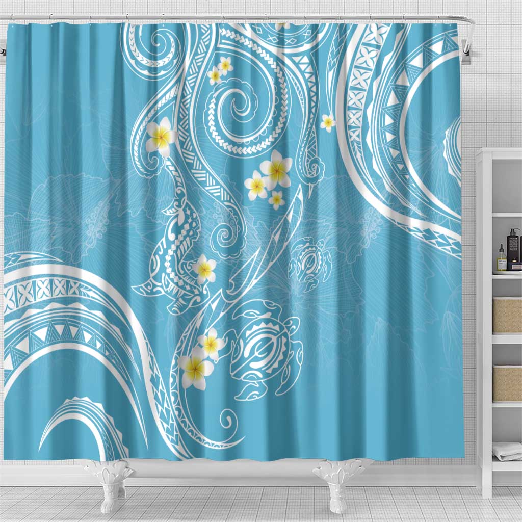 Polynesia Tribal Shower Curtain Turquoise Plumeria Tentacles