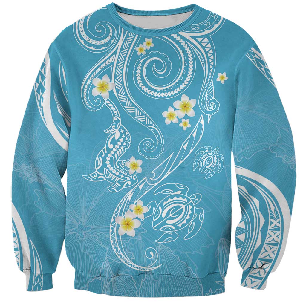 Polynesia Tribal Sweatshirt Turquoise Plumeria Tentacles LT7 Unisex Turquoise - Polynesian Pride