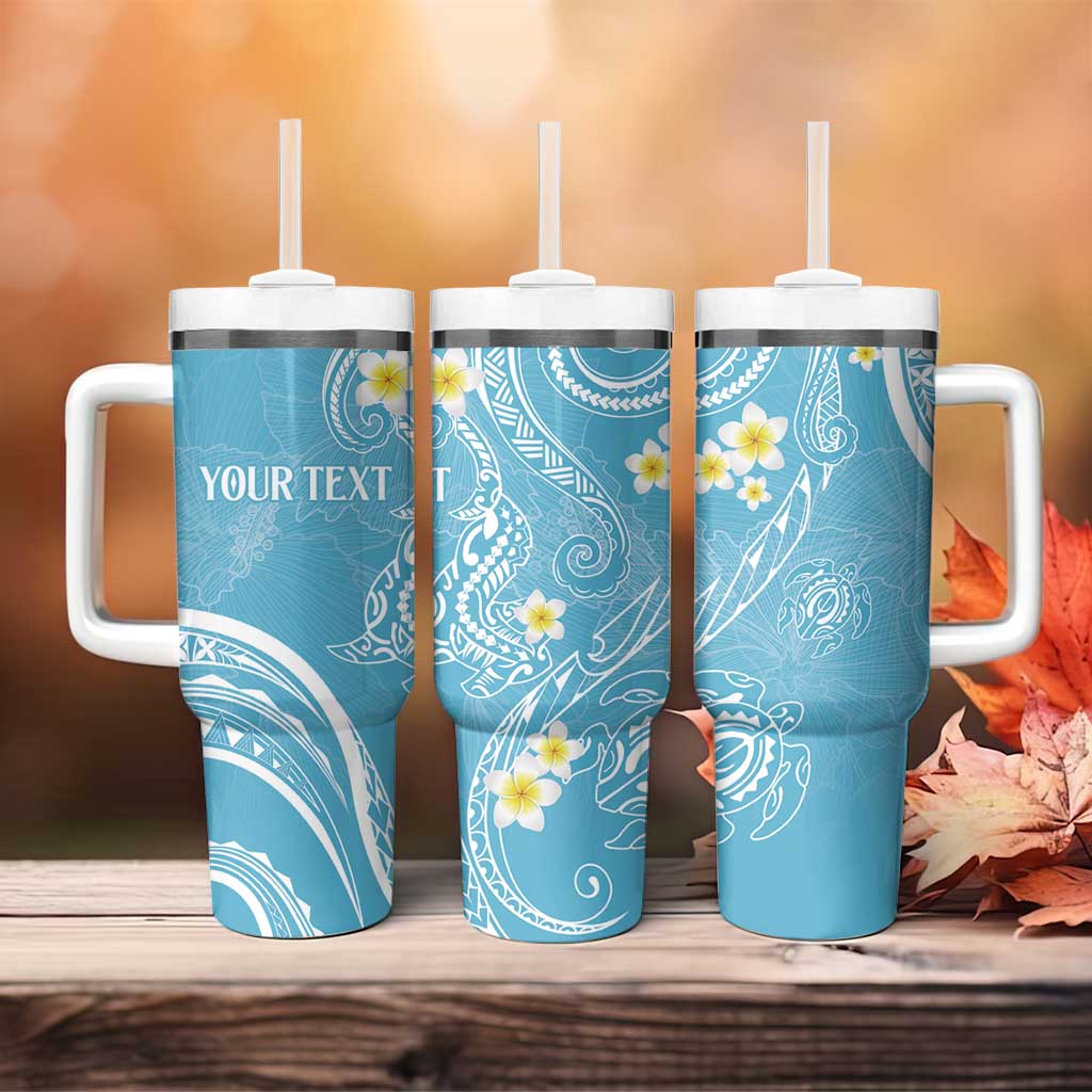 Polynesia Tribal Tumbler With Handle Turquoise Plumeria Tentacles
