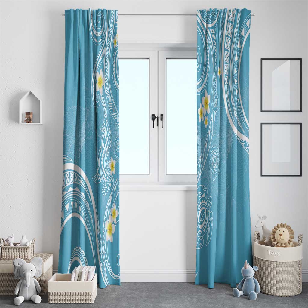 Polynesia Tribal Window Curtain Turquoise Plumeria Tentacles