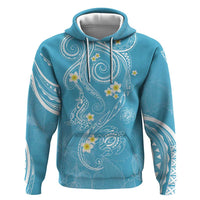 Polynesia Tribal Zip Hoodie Turquoise Plumeria Tentacles