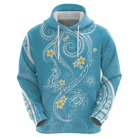 Polynesia Tribal Zip Hoodie Turquoise Plumeria Tentacles