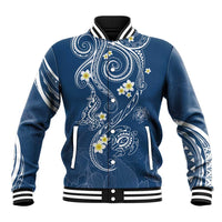 Polynesia Tribal Baseball Jacket Deep Blue Plumeria Tentacles