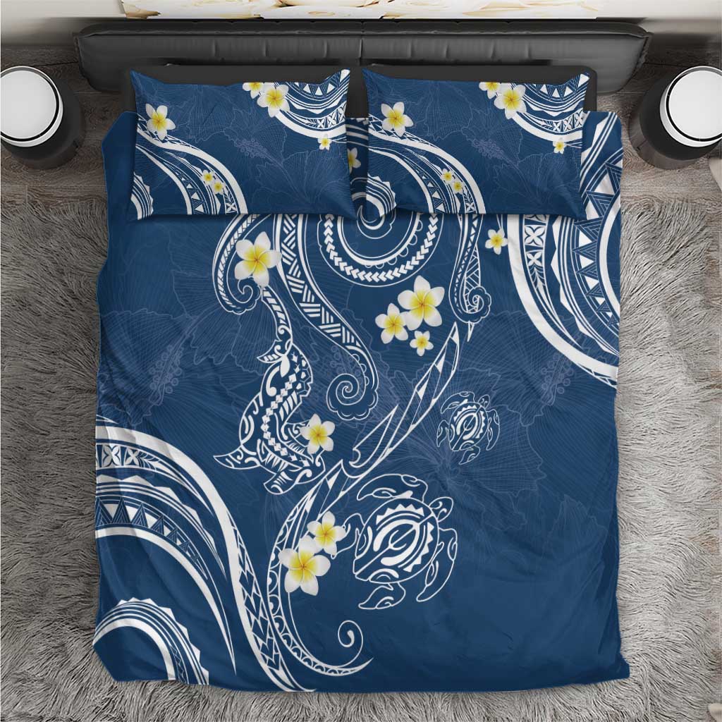Polynesia Tribal Bedding Set Deep Blue Plumeria Tentacles