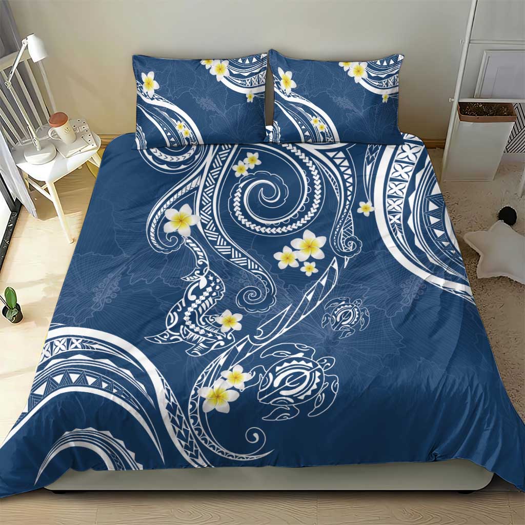 Polynesia Tribal Bedding Set Deep Blue Plumeria Tentacles