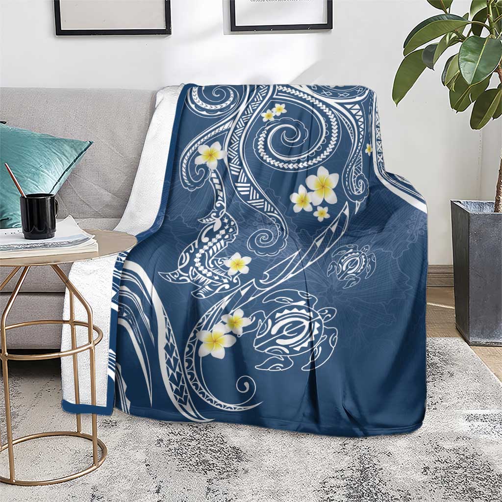 Polynesia Tribal Blanket Deep Blue Plumeria Tentacles