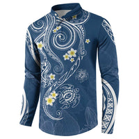 Polynesia Tribal Button Sweatshirt Deep Blue Plumeria Tentacles LT7 - Polynesian Pride