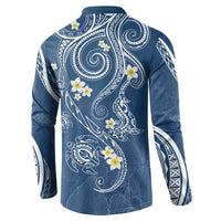 Polynesia Tribal Button Sweatshirt Deep Blue Plumeria Tentacles LT7 - Polynesian Pride