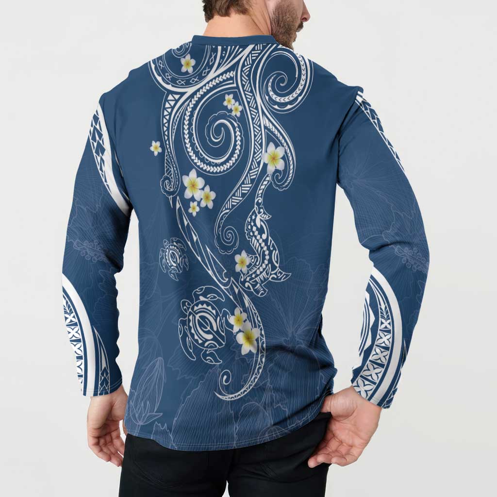 Polynesia Tribal Button Sweatshirt Deep Blue Plumeria Tentacles LT7 - Polynesian Pride