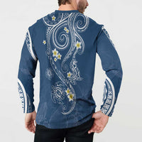 Polynesia Tribal Button Sweatshirt Deep Blue Plumeria Tentacles LT7 - Polynesian Pride