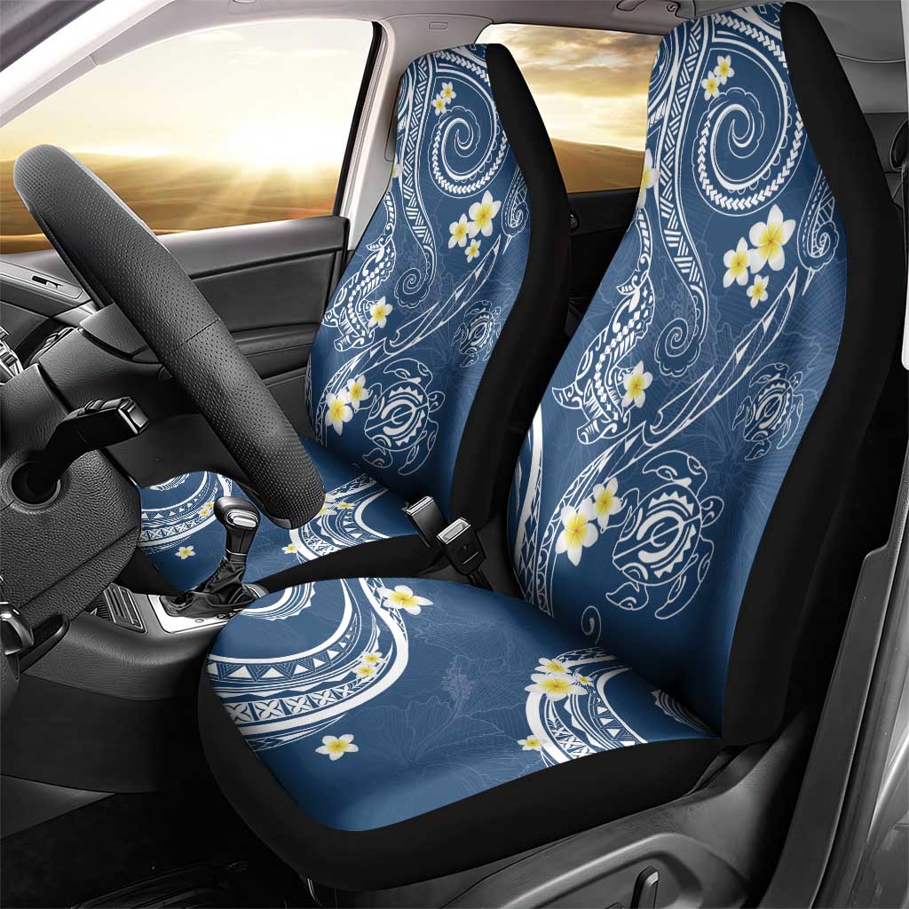 Polynesia Tribal Car Seat Cover Deep Blue Plumeria Tentacles