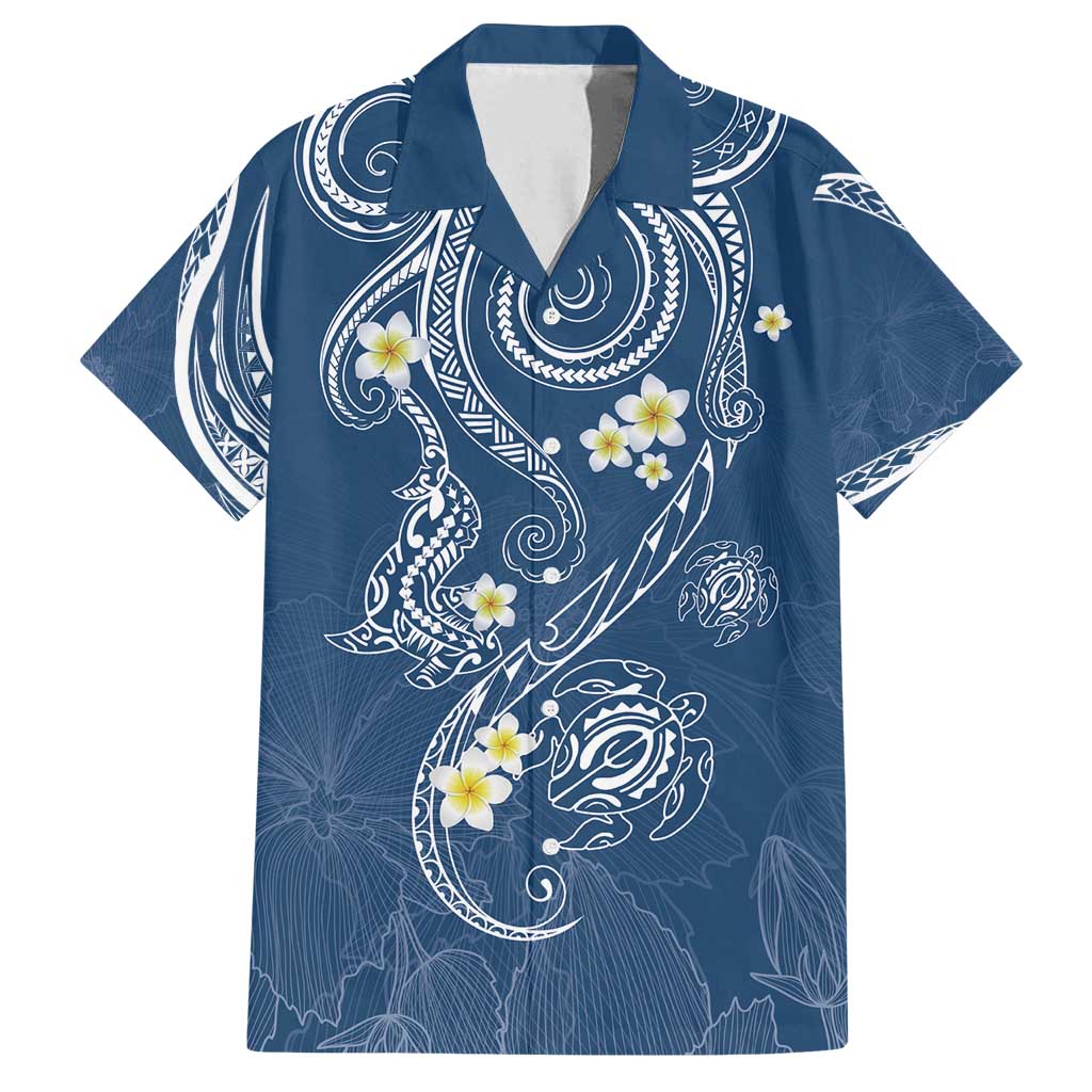 Polynesia Tribal Family Matching Long Sleeve Bodycon Dress and Hawaiian Shirt Deep Blue Plumeria Tentacles
