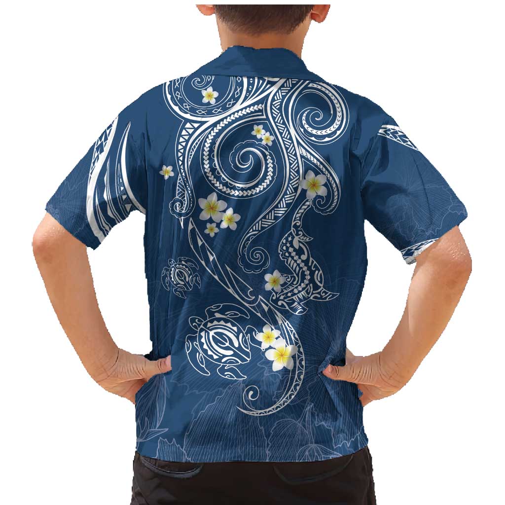 Polynesia Tribal Family Matching Mermaid Dress and Hawaiian Shirt Deep Blue Plumeria Tentacles