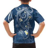 Polynesia Tribal Family Matching Off Shoulder Short Dress and Hawaiian Shirt Deep Blue Plumeria Tentacles