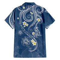 Polynesia Tribal Family Matching Short Sleeve Bodycon Dress and Hawaiian Shirt Deep Blue Plumeria Tentacles