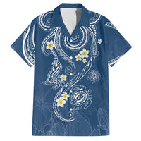 Polynesia Tribal Family Matching Tank Maxi Dress and Hawaiian Shirt Deep Blue Plumeria Tentacles