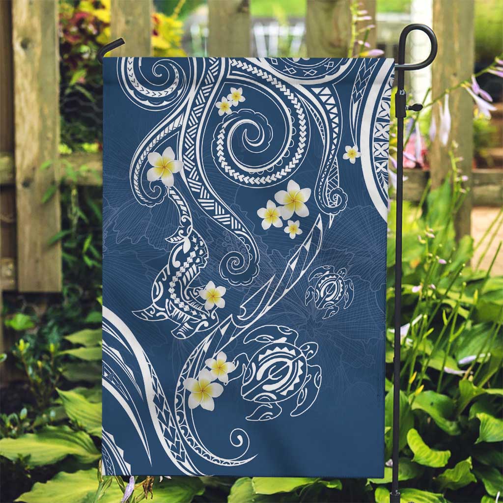 Polynesia Tribal Garden Flag Deep Blue Plumeria Tentacles