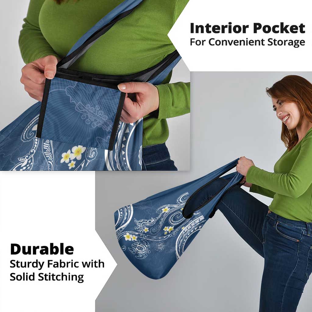 Polynesia Tribal Grocery Bag Deep Blue Plumeria Tentacles