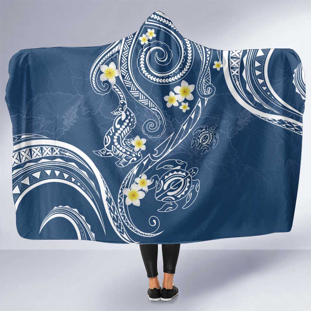 Polynesia Tribal Hooded Blanket Deep Blue Plumeria Tentacles LT7 One Size Blue - Polynesian Pride