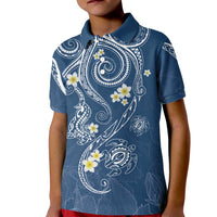 Polynesia Tribal Kid Polo Shirt Deep Blue Plumeria Tentacles LT7 Kid Blue - Polynesian Pride