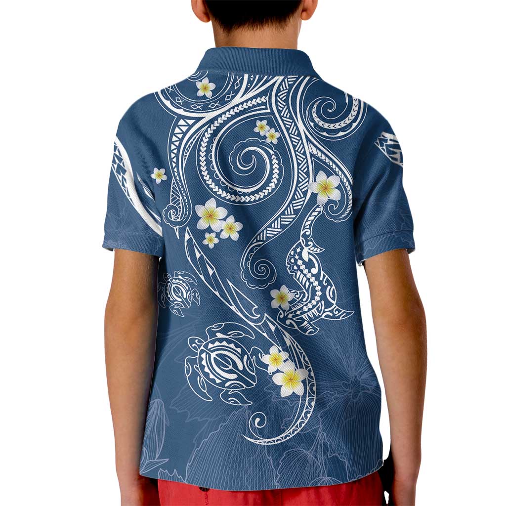 Polynesia Tribal Kid Polo Shirt Deep Blue Plumeria Tentacles LT7 - Polynesian Pride
