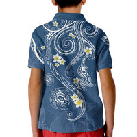 Polynesia Tribal Kid Polo Shirt Deep Blue Plumeria Tentacles LT7 - Polynesian Pride