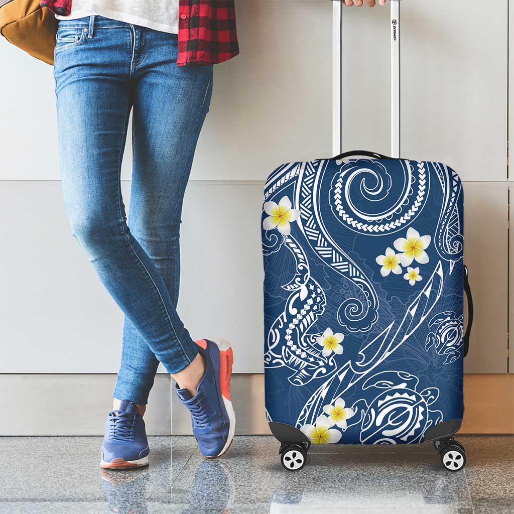 Polynesia Tribal Luggage Cover Deep Blue Plumeria Tentacles