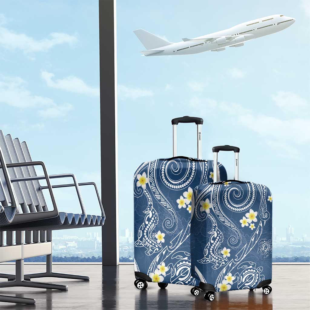 Polynesia Tribal Luggage Cover Deep Blue Plumeria Tentacles