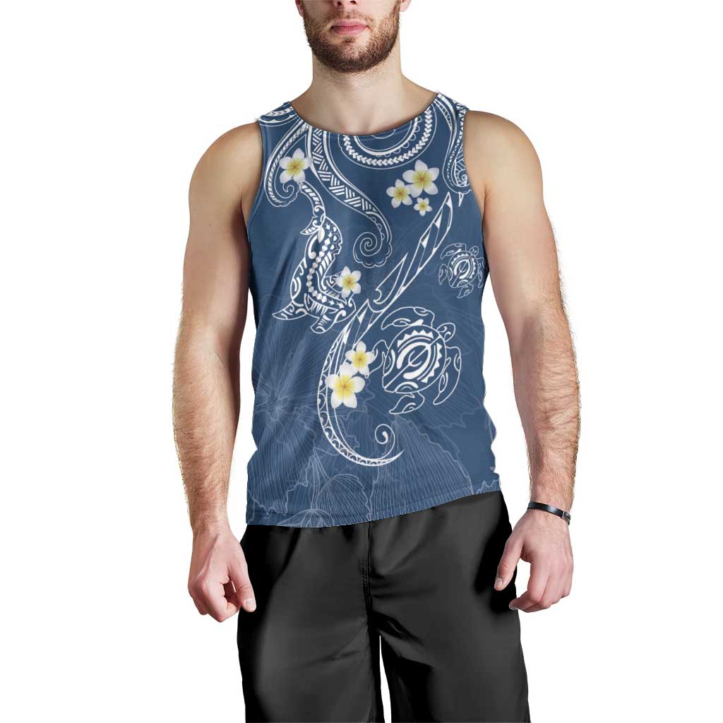 Polynesia Tribal Men Tank Top Deep Blue Plumeria Tentacles