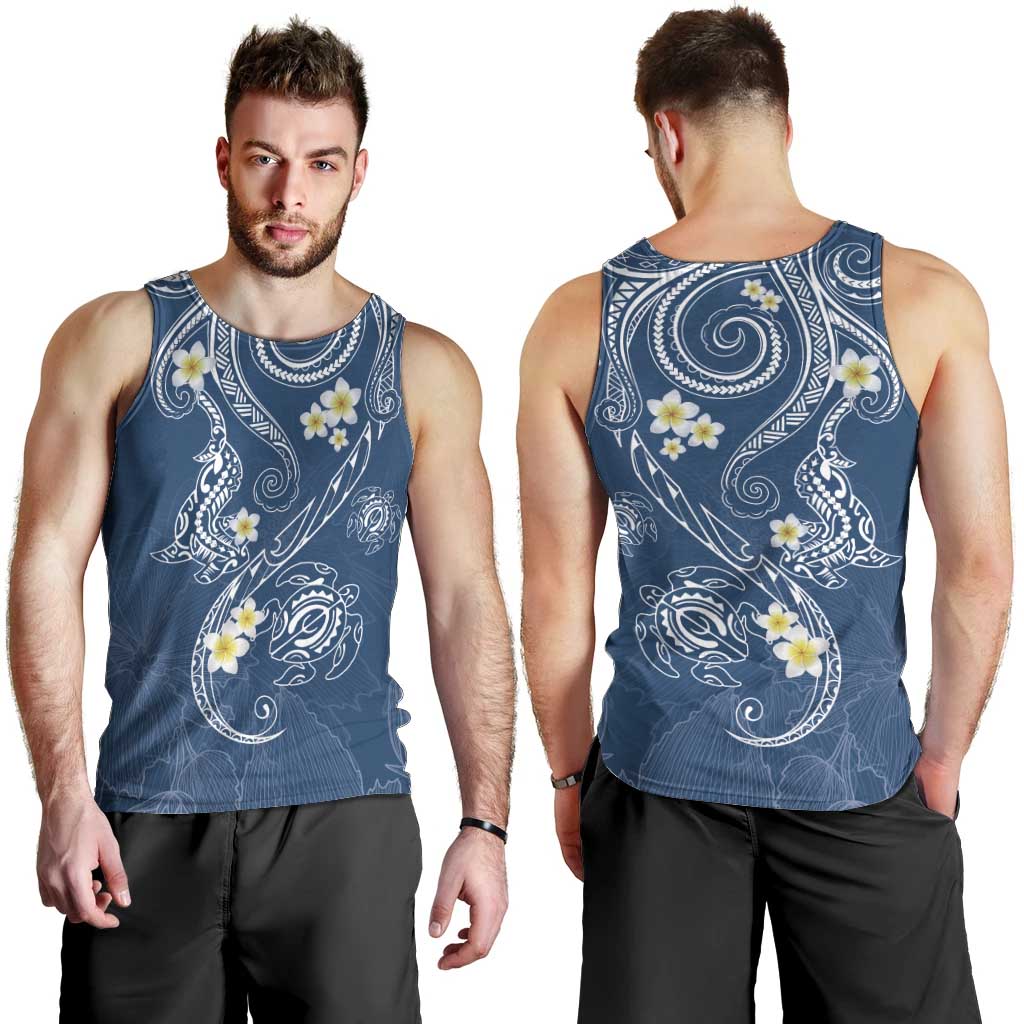 Polynesia Tribal Men Tank Top Deep Blue Plumeria Tentacles