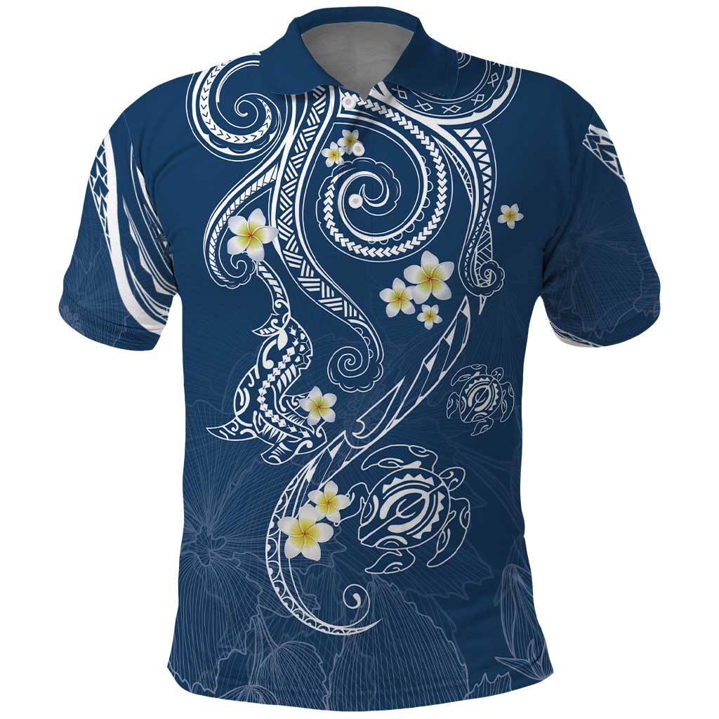 Polynesia Tribal Polo Shirt Deep Blue Plumeria Tentacles LT7 Blue - Polynesian Pride